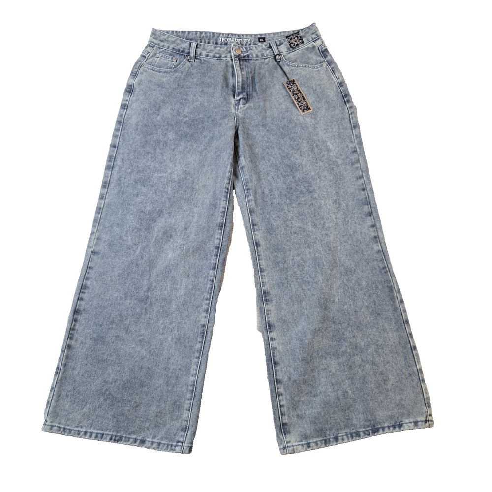 NEW J For Justify Women's Jeans High Rise Wide Leg Denim 35" X 29" XL